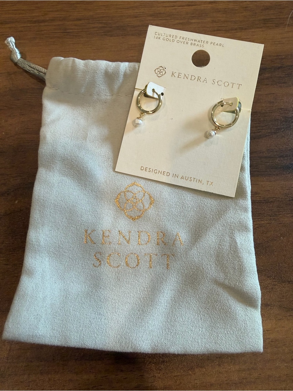 NWT Kendra Scott Gold Hoop Earrings with Pearl Drop